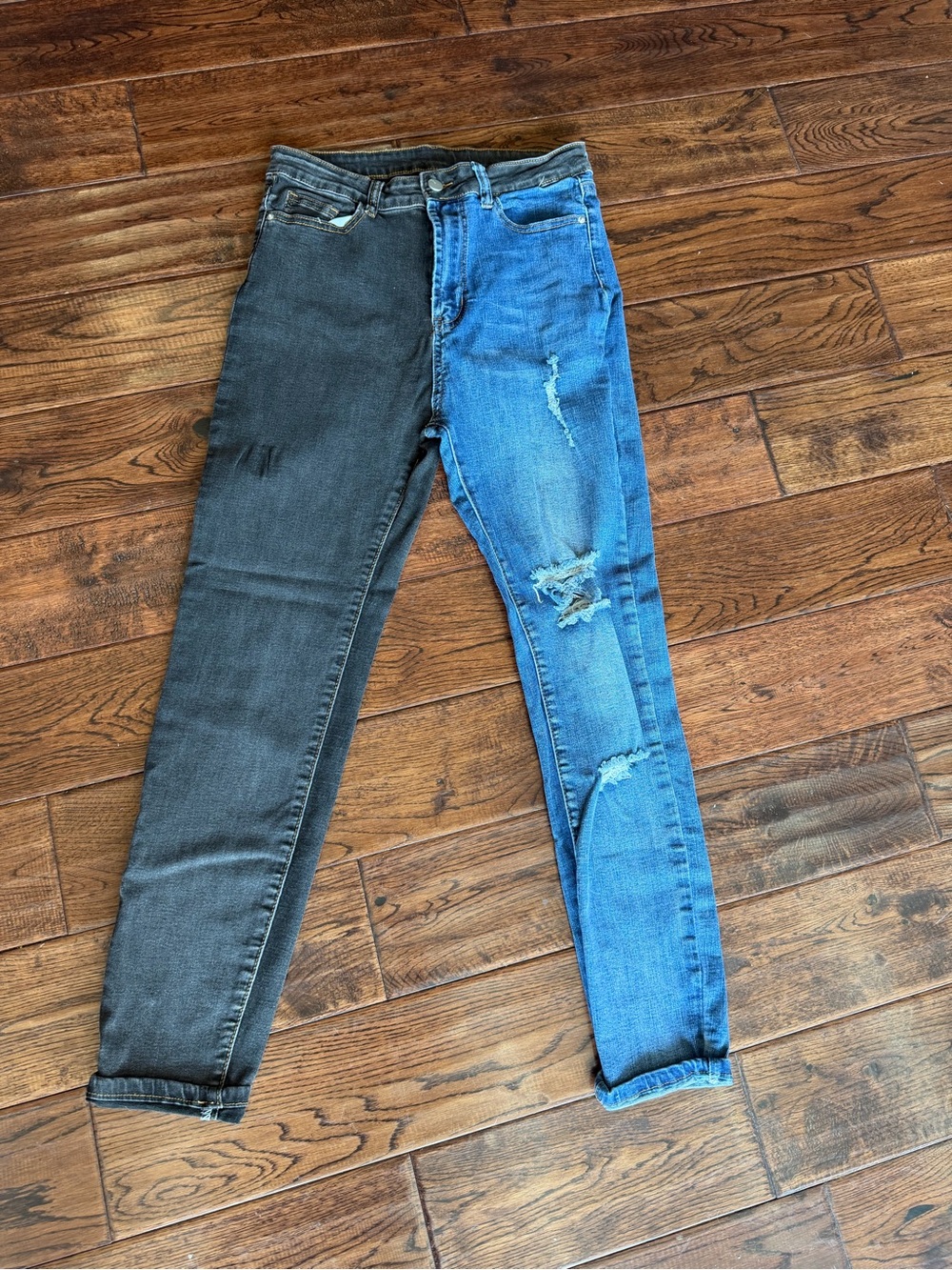 SHEIN Two-Tone Skinny Jeans - Black & Blue